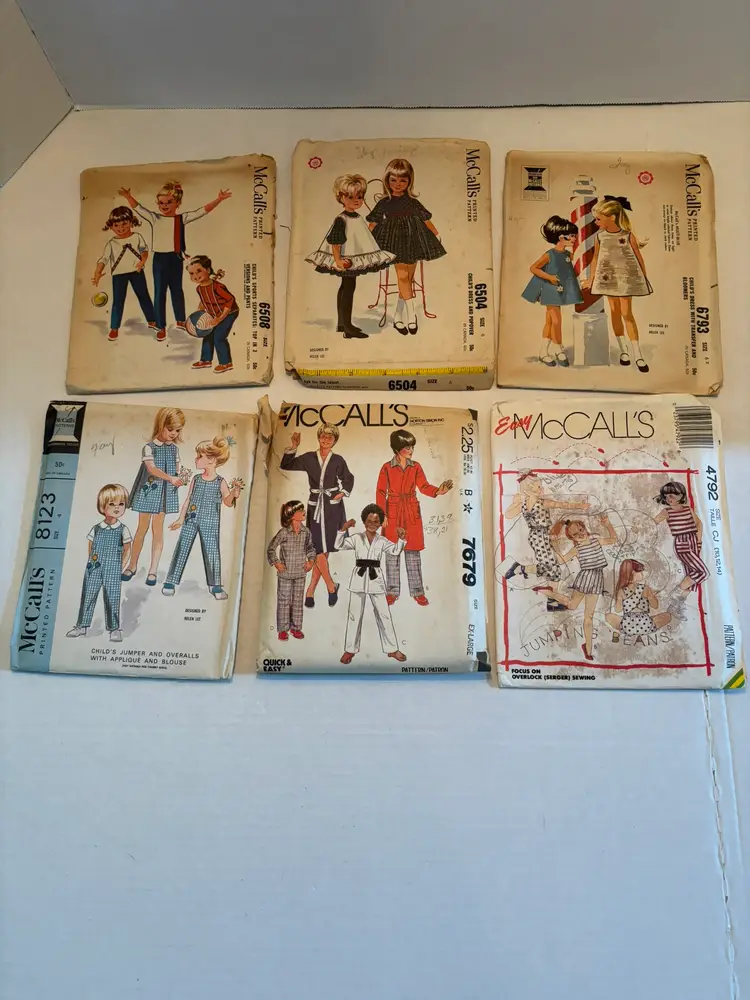 Vintage Lot of 6 McCalls Sewing Patterns Childs-Girls & Boys from 1962-1990