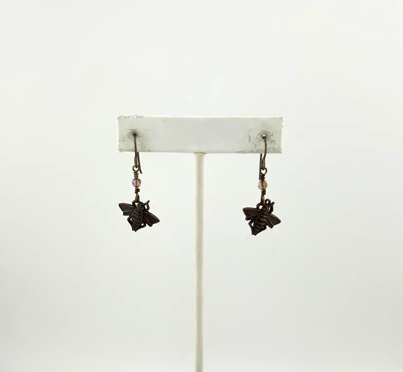 Brass Bumblebee Pierced Earrings 1.5”