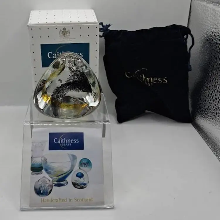 Caithness, Scotland NEW IN BOX, Pebble-Black/Topaz, Paperweight