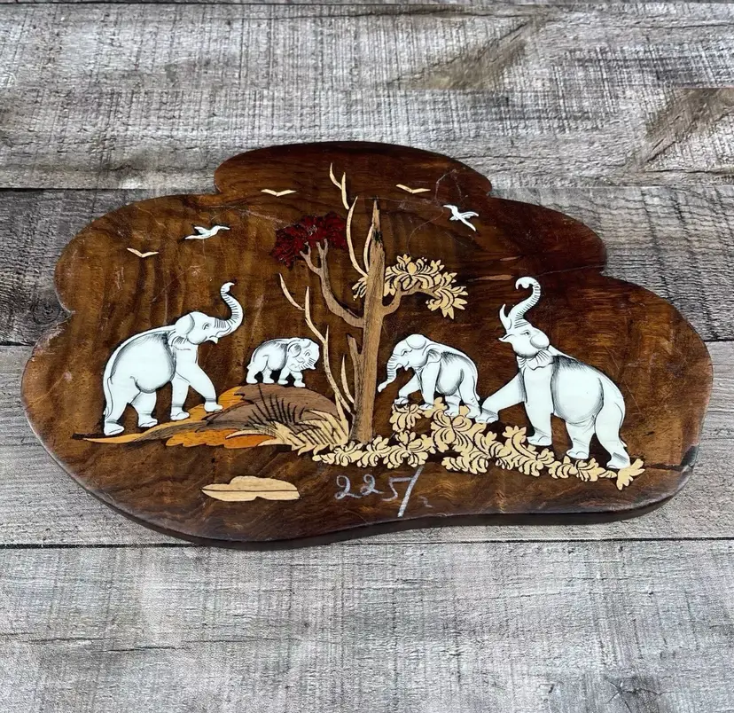 Vintage Elephant Plaque Wall Art Wood