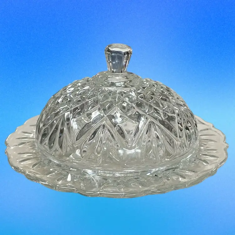 Vintage Anchor Hocking Cut Glass Butter Dish