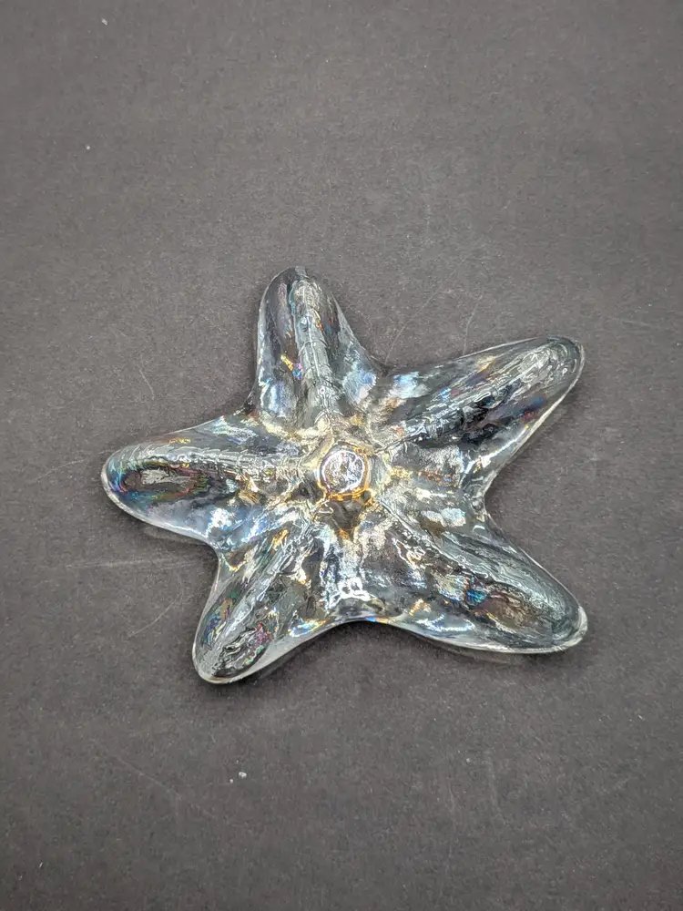 CLEAR IRIDESCENT ART GLASS BLOWN GLASS CUTE STARFISH PAPERWEIGHT