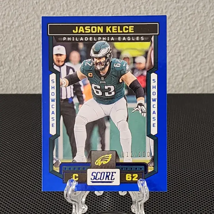 Jason Kelce 2023 Score Showcase Blue 012/100 - Eagles