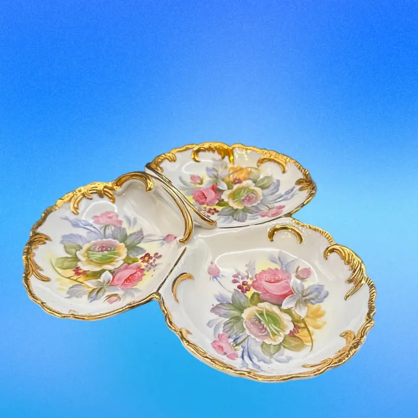 Three part divided handled serving dish