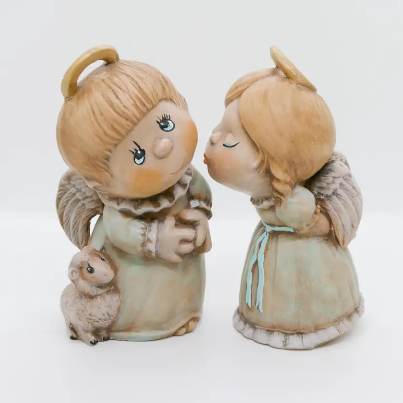 Vintage Handmade Kissing Angels Hand Painted Art Pottery Valentines Day RARE 2000