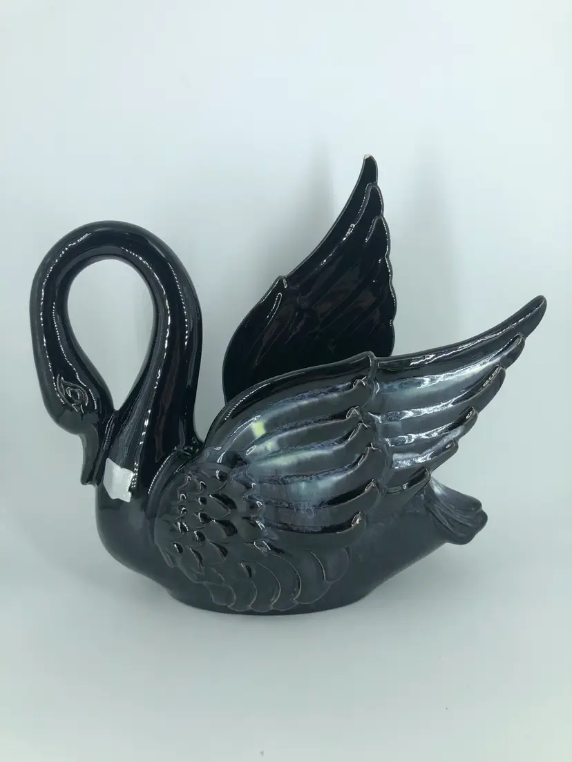 Vintage Royal Haeger Art Deco Black with Marbling Swan Planter AS IS