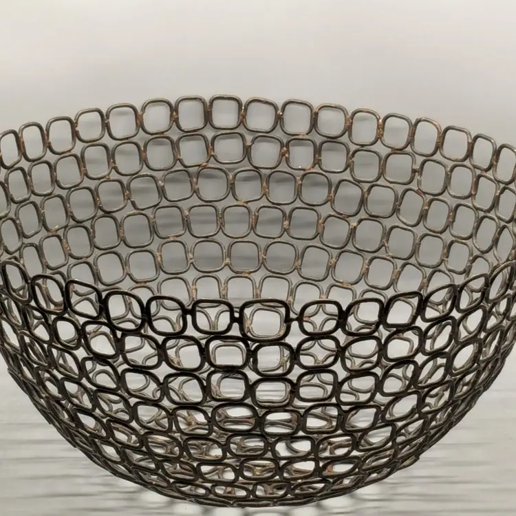 Mid Century Modern Brutalist Industrial Fruit Bowl Metal Basket