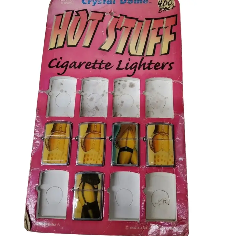 Vintage Fabulous Flames Crystal Dome Hot Stuff Cigarette Lighters & Display