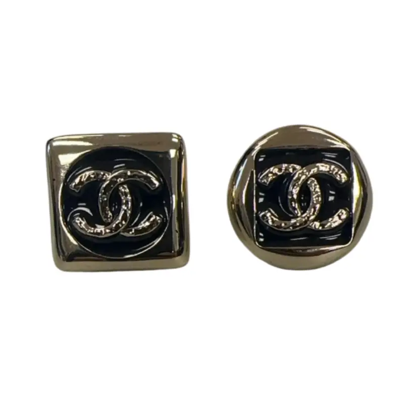 Chanel Gold Dark Blue Resin Stud Earrings