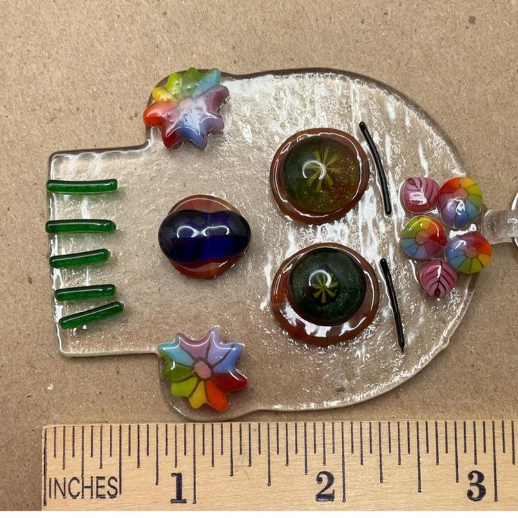 #01 Made by Me! Fused Glass Ornament 3D Day of the Dead Skull Studio Art Handmade