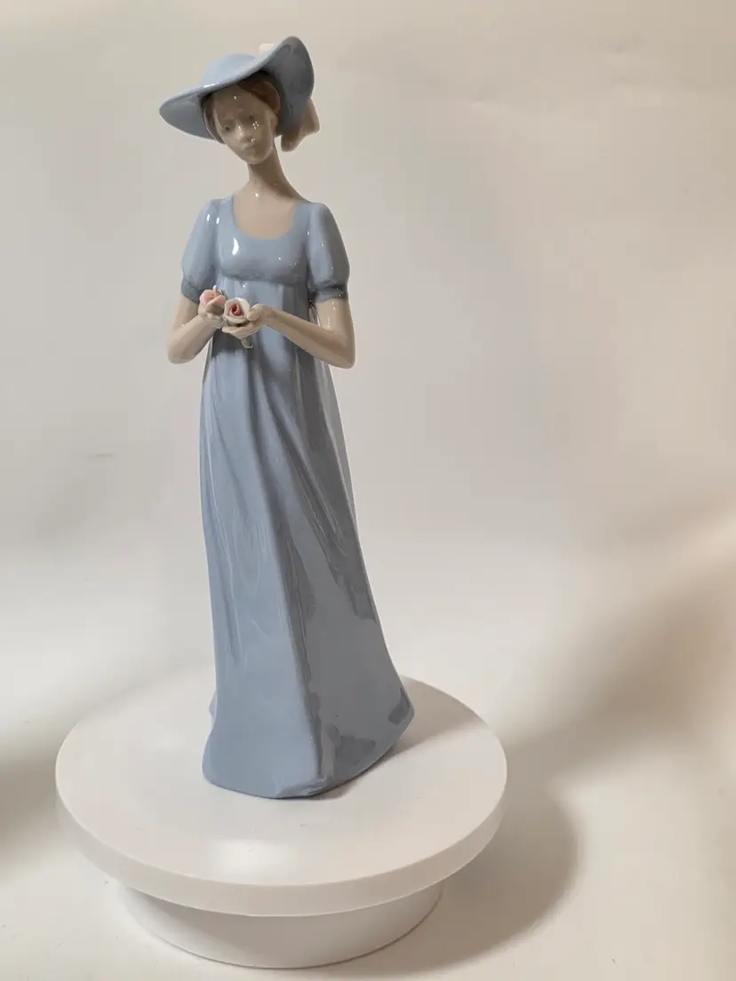 Nadal "Oh So Pretty" Figurine Woman Roses Blue Dress Hat Feminine Porcelain