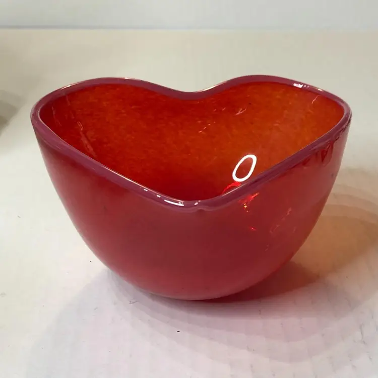 St. Valentine's Day Glass Red Heart Bowl Hand Blown Signed by Artist Garcia Art Texas USA