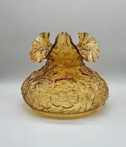 Vintage Fenton Amber Glass Ruffled Top Embossed Poppy Lamp Shade