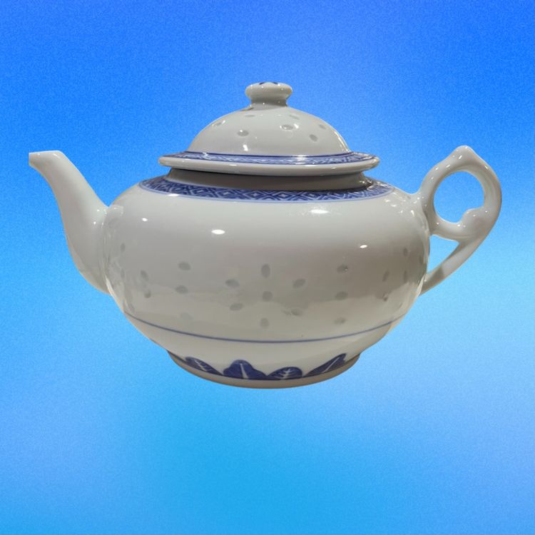 11. Vintage Chinese Rice Grain Blue White Porcelain Tea Pot
