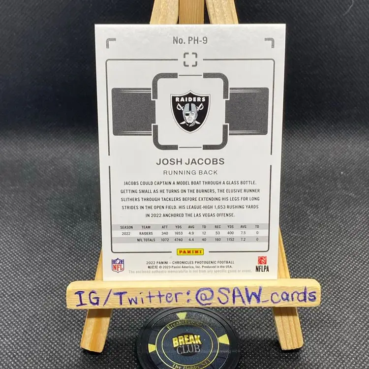 Josh Jacobs 2022 Chronicles Photogenic Patch /199 Las Vegas Raiders