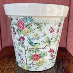 Paul Marshall - Planter 6 7/8”h, Decorated With Florals & Birds. Made In Japan.