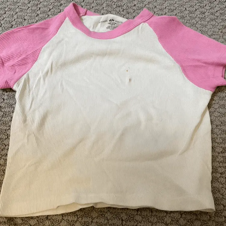 Brandy Melville Women's Pink and White Crop-top