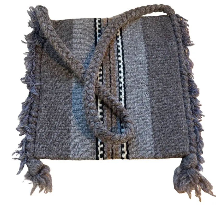 Hand Woven Rug Bag With Braided Handle Mexico