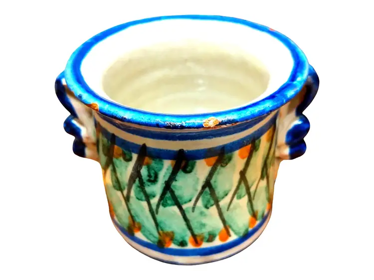 Mexican pottery Handpainted Double Handle Cups/Vases Lot Of 6