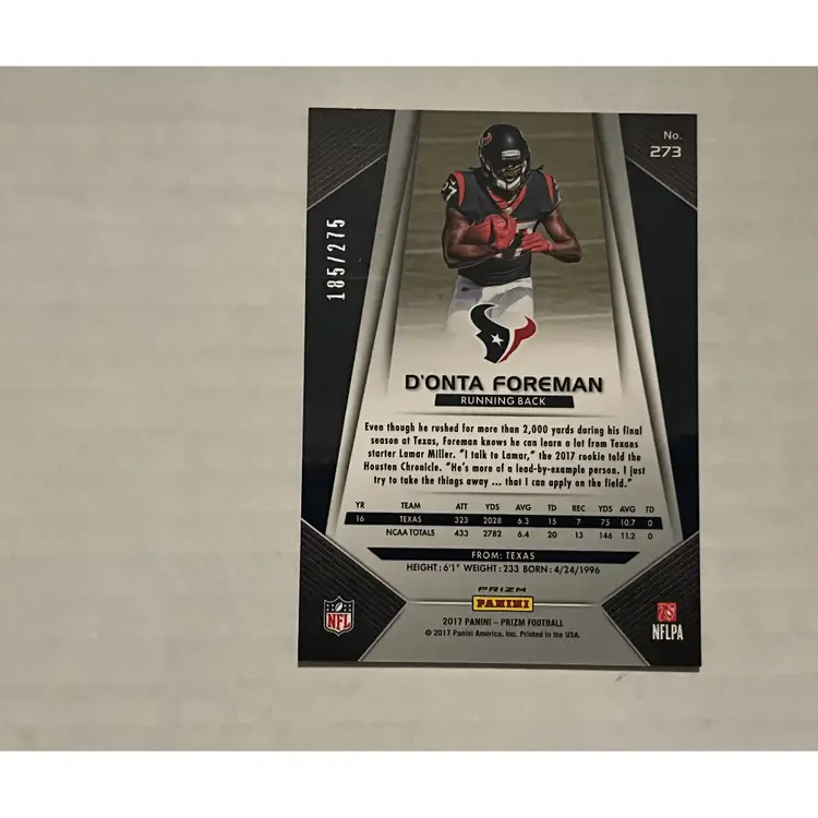 2017 PANINI PRIZM D'ONTA FOREMAN #273 ROOKIE RC ORANGE 185/275