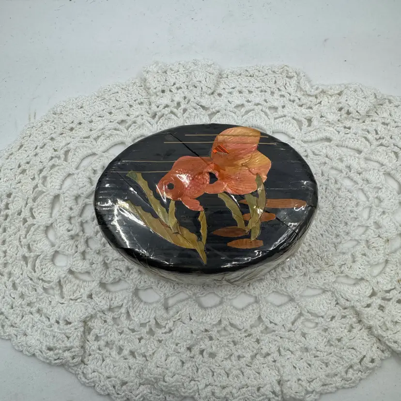 Paper Mache Trinket Box In Original Plastic, Goldfish