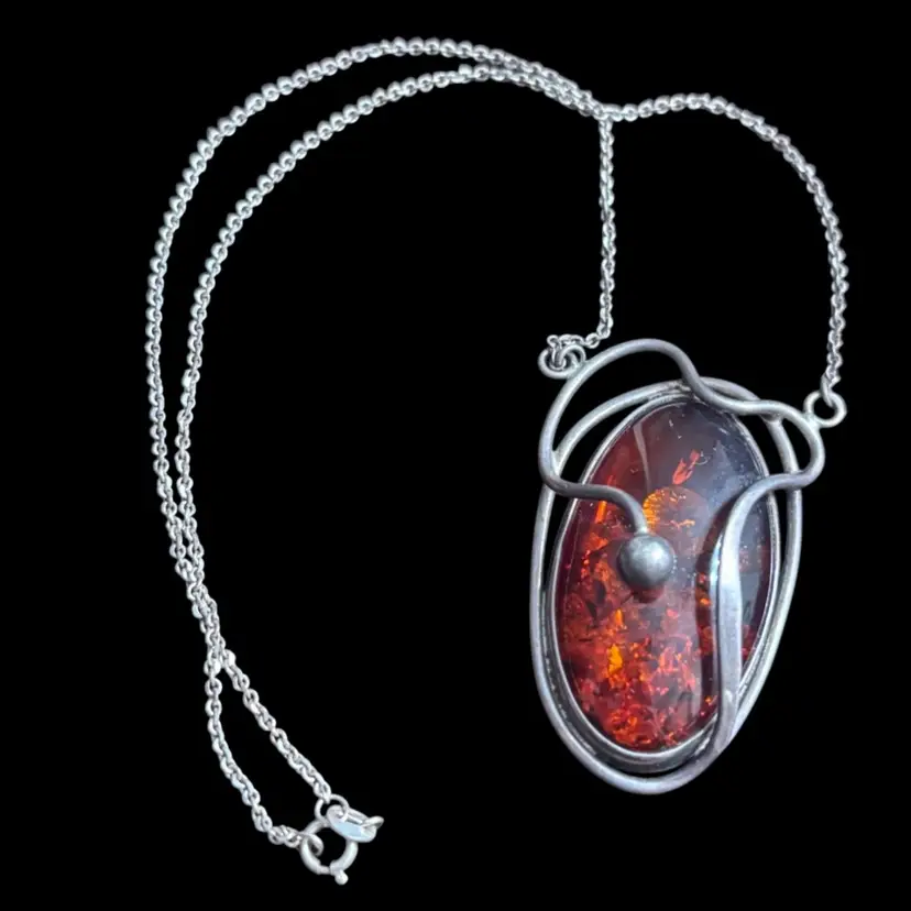 Amber And Sterling Necklace