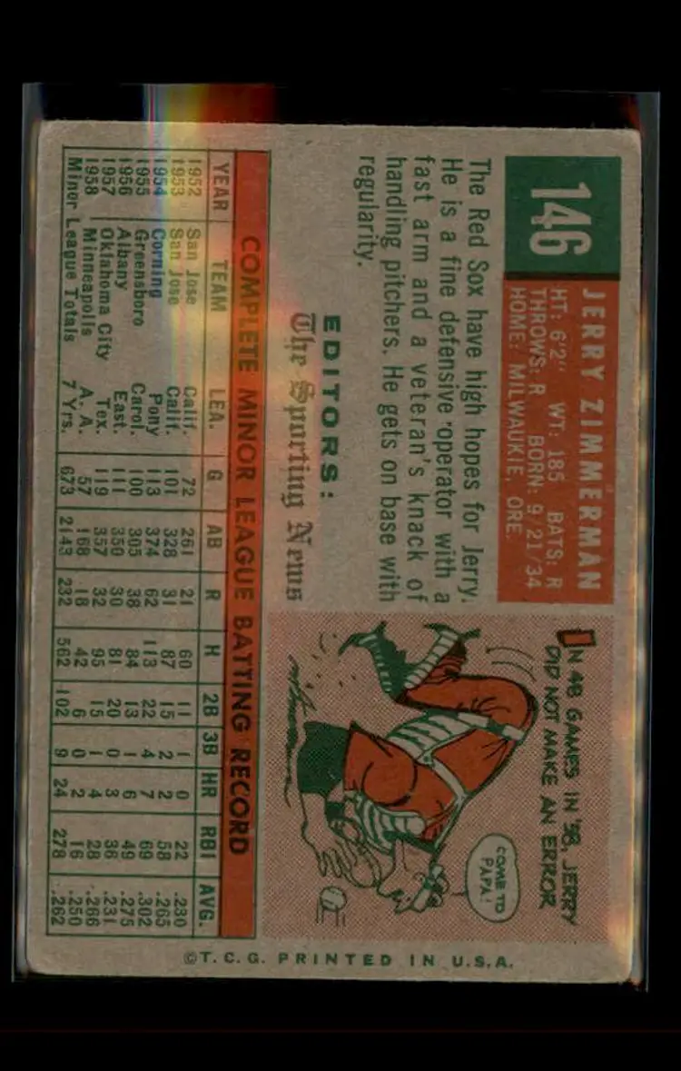 1959 Topps #146 Jerry Zimmerman - (pk4) - Boston Red Sox