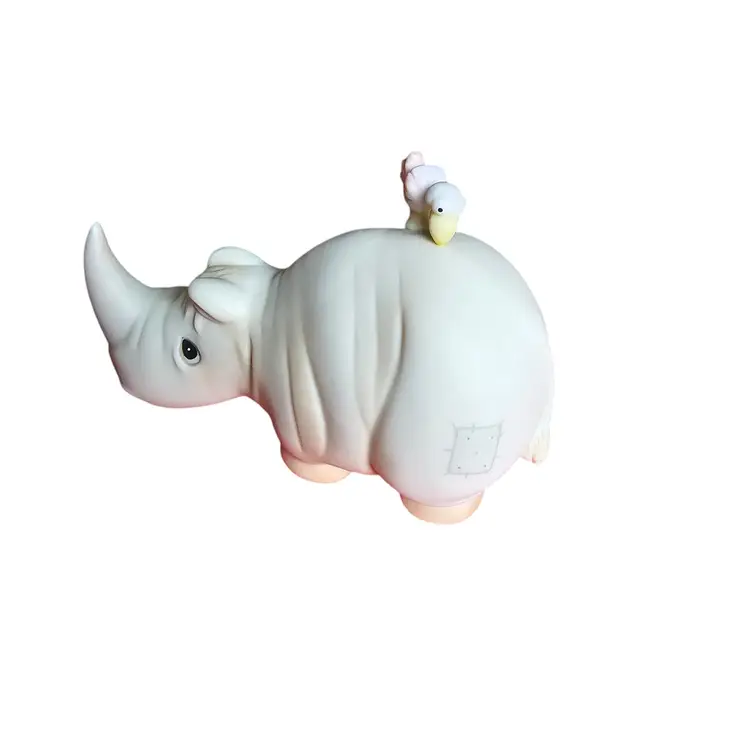 FRIENDS TO THE END VINTAGE 1988 SAMUEL J BUTLER ENESCO RINOCEROS WITH BIRD FIGURINE EXCELLENT CONDITION. 3.75X3.75X1.5 #229