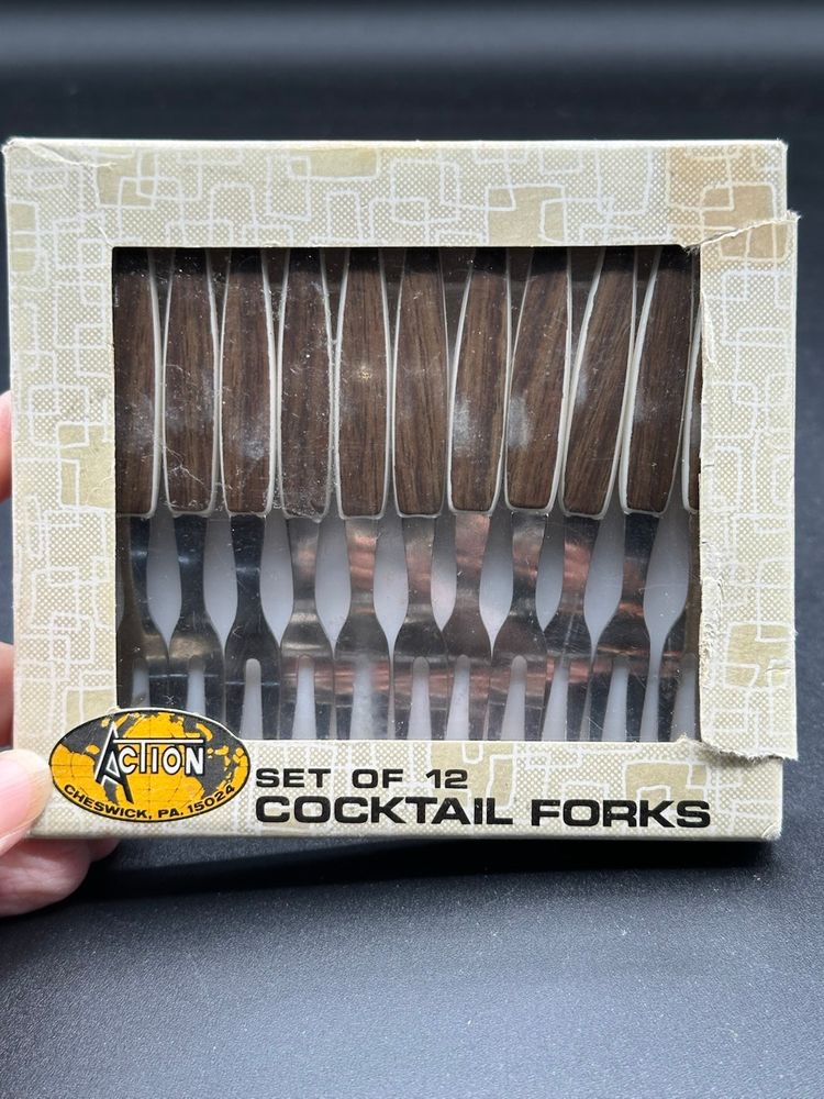 Set of 12 Action Brand Cocktail Forks 1972 NOS