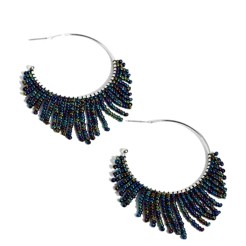 Rainbow Beaded Hoop Earrings