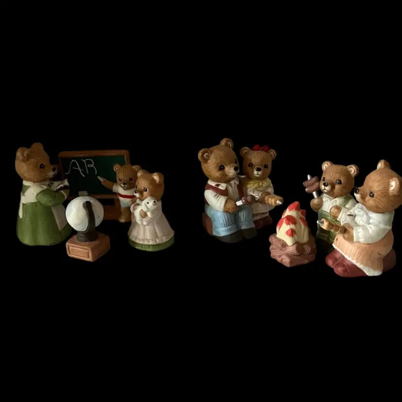 Vintage Homco Bear Scene “School ”and “Camping” Miniatures 2 Sets