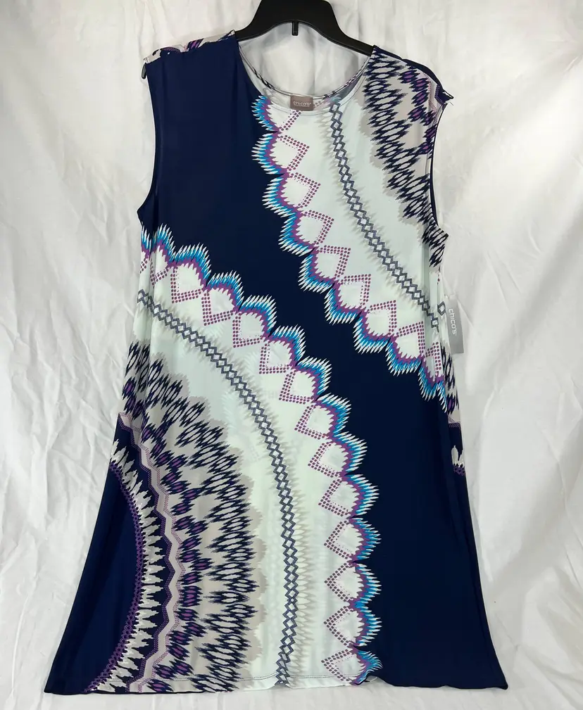 Chicos Sleeveless Shift Dress Abstract Geometric Print Sheath Dress Size 3