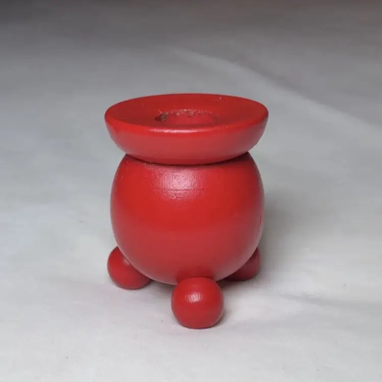 Vintage Swedish Red Candle Holder Folk Art Painted Flower Wood