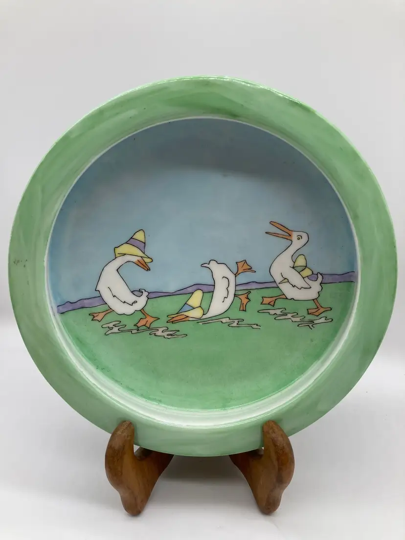Adorable Antique Vintage Baby Feeding Plate Bowl Children, Playful Ducks, PK Unity Germany, 7" across 1 1/2" Deep