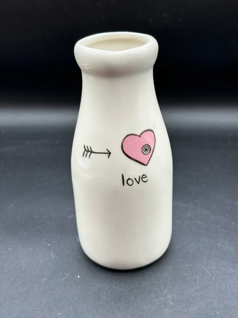 Farm Style Pottery "Love" Milk Jug Dainty Bud Vase