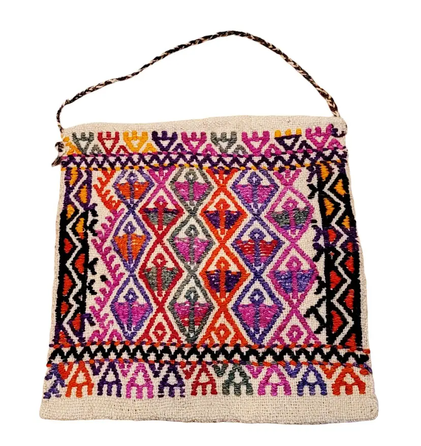 Antique Middle Eastern Kazak Afghan Wool Camel Saddle Bag Rug 17.5" x 17"