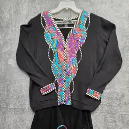 VTG 80s 90s KOOS Of Course Cardigan Sweater & Skirt L Black Floral Artsy Silk