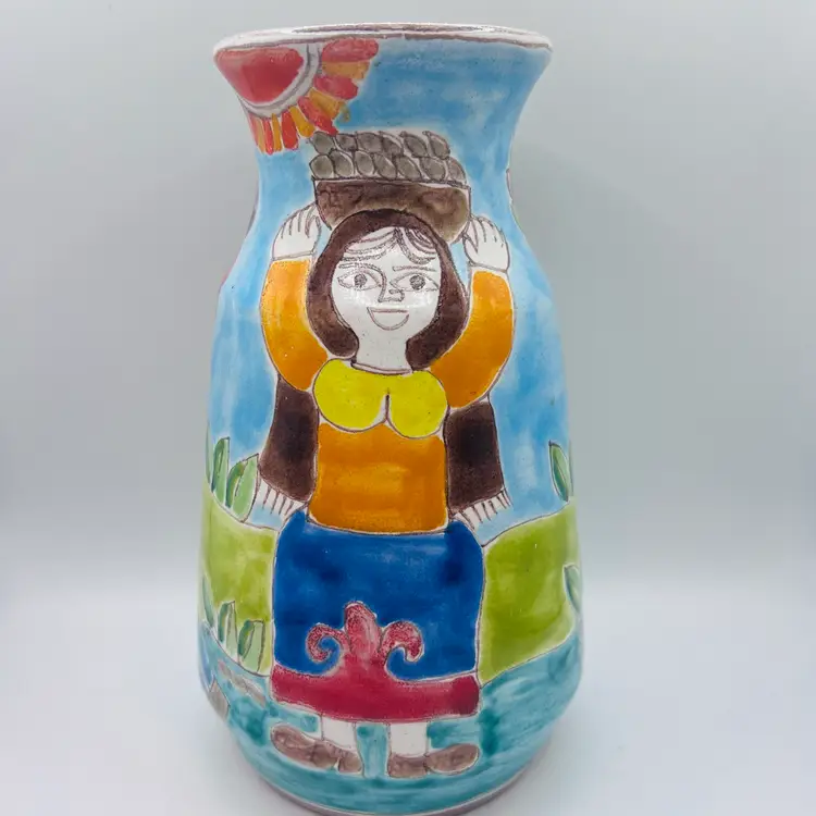 Vintage De Simone Italian Pottery Man And Woman Vase 7.25”