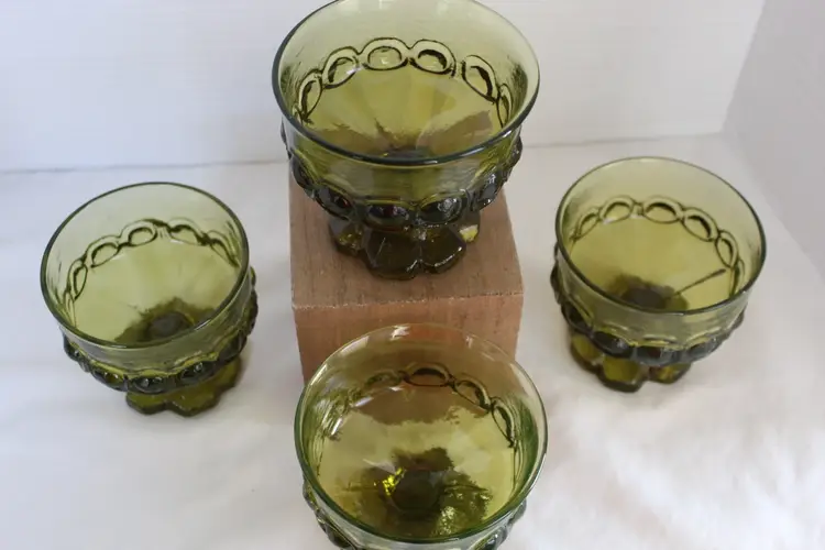 Vintage Tiffin Franciscan Madeira Olive Green Sorbet Sherbet Glasses S/4