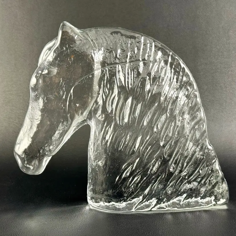 Clear Cast Glass Horse Head Flat Back Paperweight Free Standing Bookend Vintage