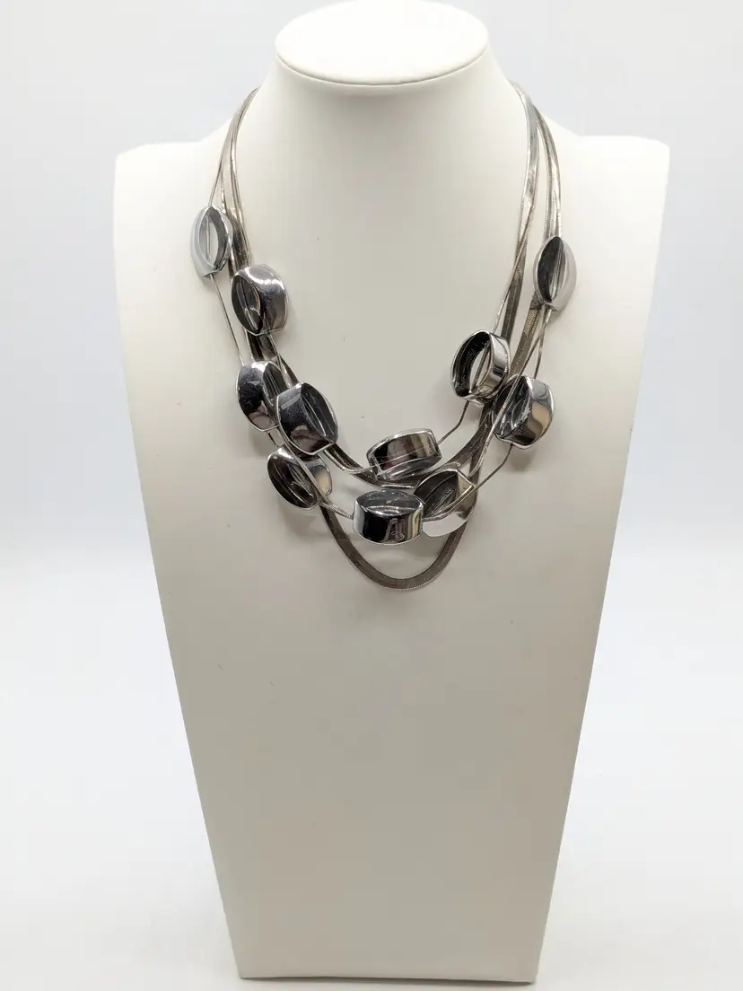 Chico's Silver Tone Multi-Strand Necklace with Glass Abstract Discs NWOT