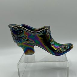 Vintage Mosser, amethyst, iridescent, carnival glass shoe