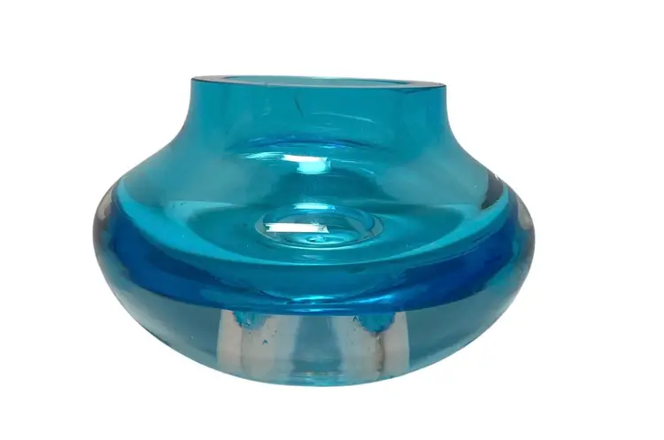 Tarnow Poland Glass Agua Blue Oil Lamp Or Flower Vase Clear Base Glass Sommerso