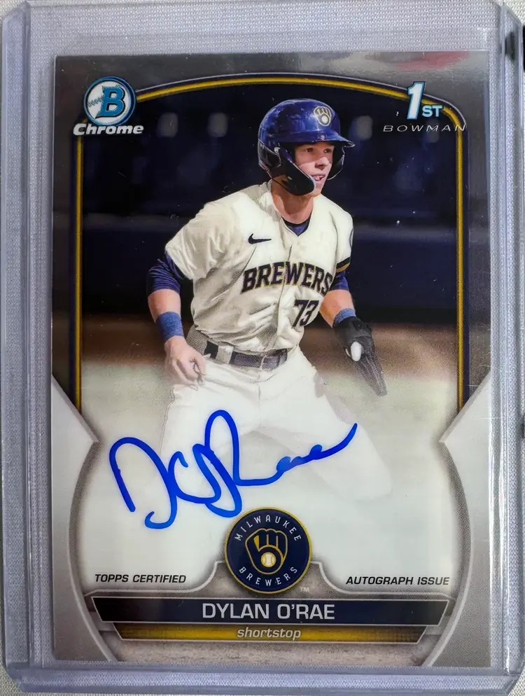 2023 Bowman Chrome Dylan O’Rae 1st Auto Milwaulkee Brewers