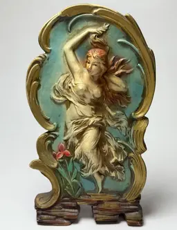 Antique Vintage Art Nouveau Relief Plaster Sculpture Dancing Woman Flowing Hair