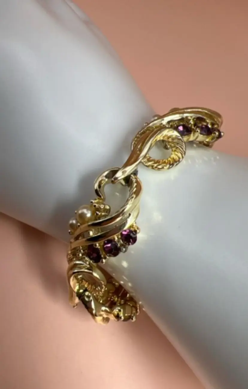 Star Amethyst Rhinestone Faux Pearl Vintage Bracelet 1922 1940 C