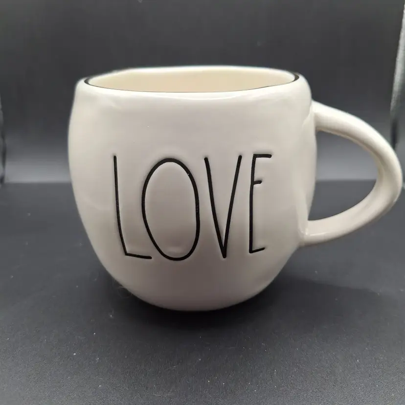 Rae Dunn Artisan Collection Love Mug With Double Heart Design Gold Rim