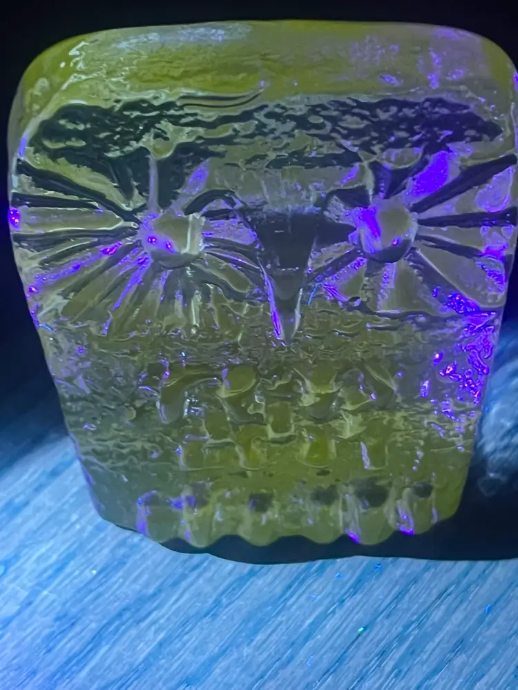 #B9- Glowy Owl- Blenko Or Erik Hoglund For Kosta Boda MCM Owl Paperweight Figurine W Slight Green Uv Glow 😎 Approximately 3.2 Inches Tall