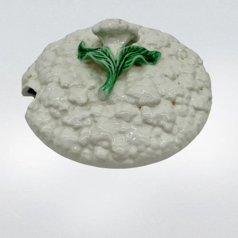Lid for Majolica Vintage 1930s Soup Tureen Green White Cabbage Cauliflower 7”W Portugal