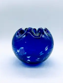 Cobalt Bohemian Czech Art Glass Rose Bowl